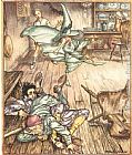 Arthur Rackham Famous Paintings - King of the Golden River So there they lay, all three